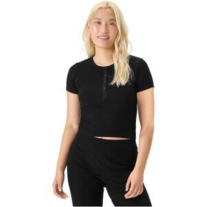 NWT florence by mills Women's Rib Refresh Cropped Baby Tee Henley Black XXL